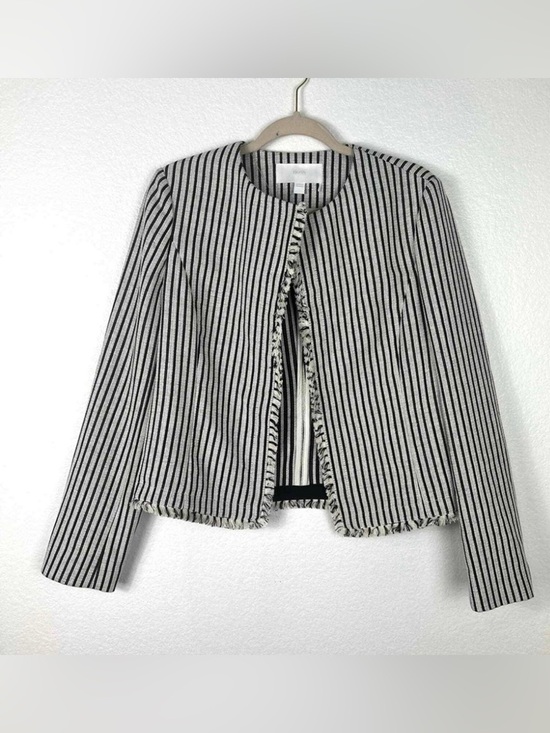 Hugo Boss Jackets & Blazers - Hugo Boss Black and White Striped Collarless Blazer